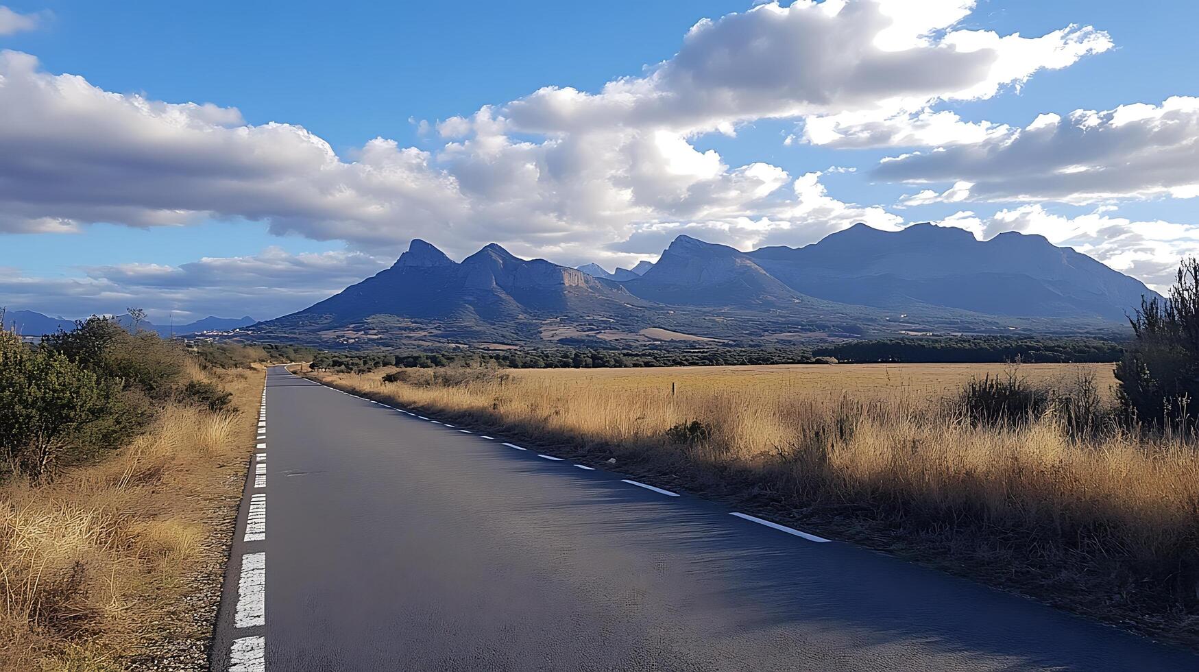 Open Road Through a Picturesque Mountain Range photo