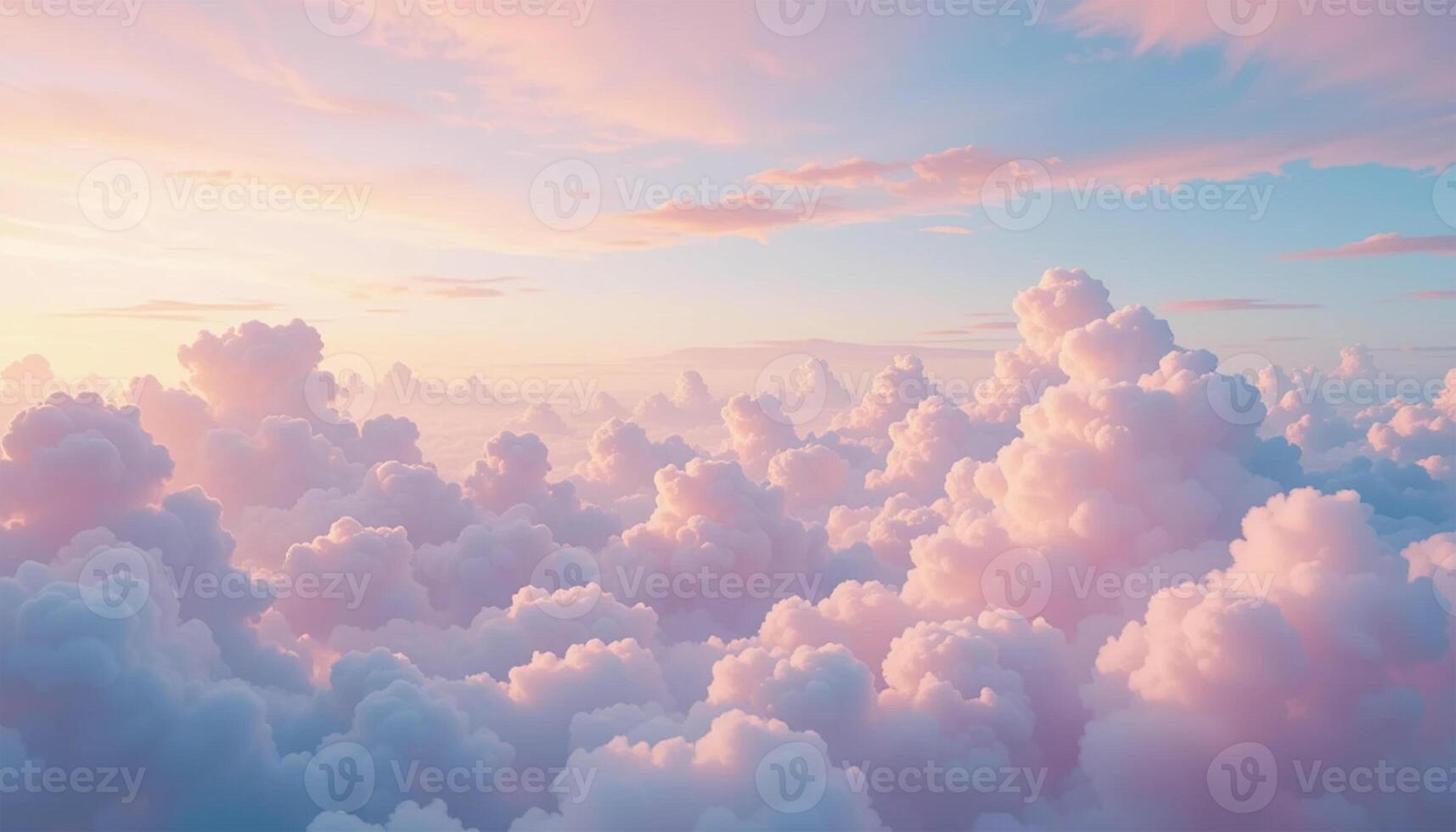 A peaceful sky filled with soft, fluffy clouds in pastel hues photo