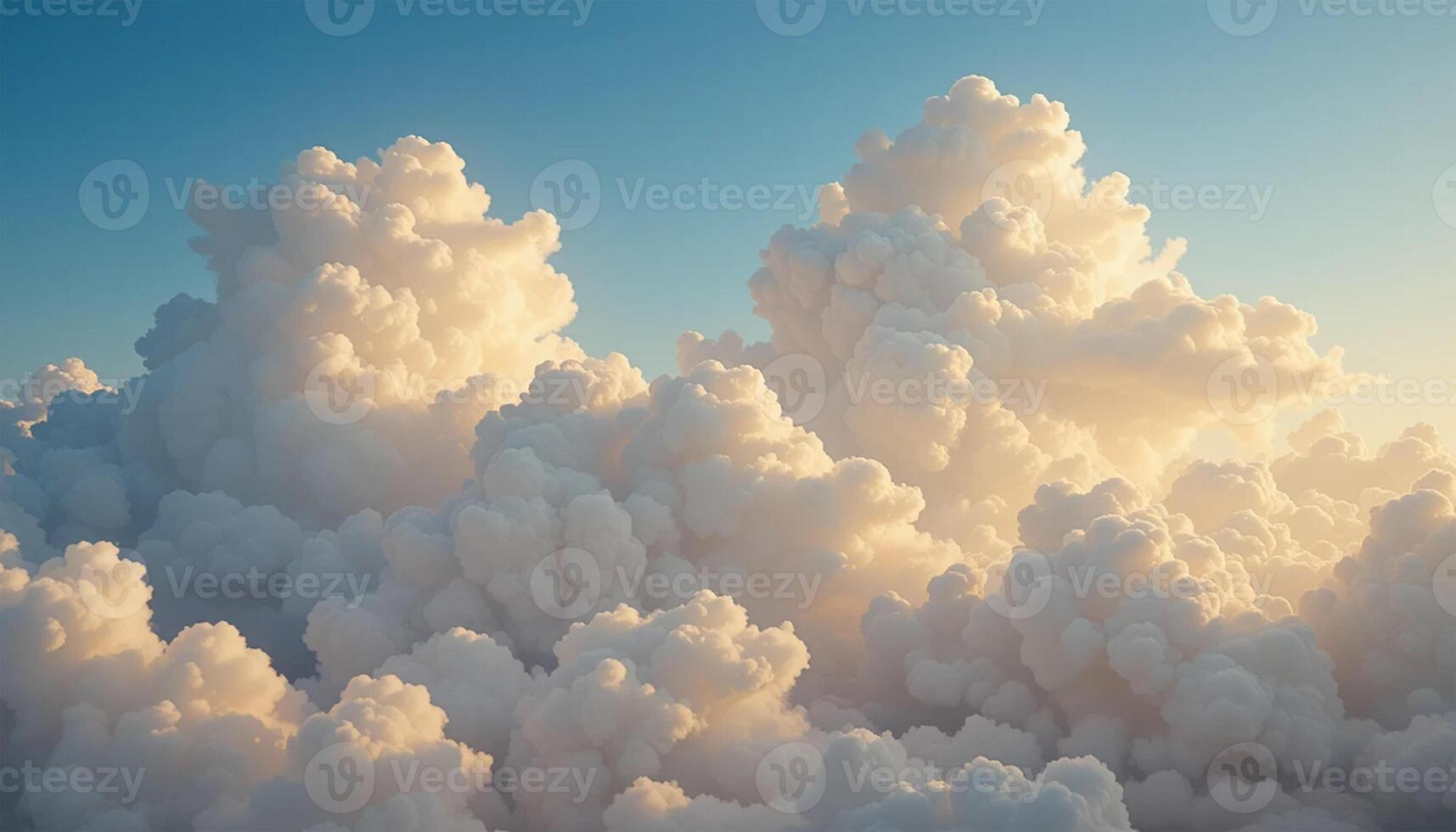 Fluffy cloud formations with golden light, dreamy photo
