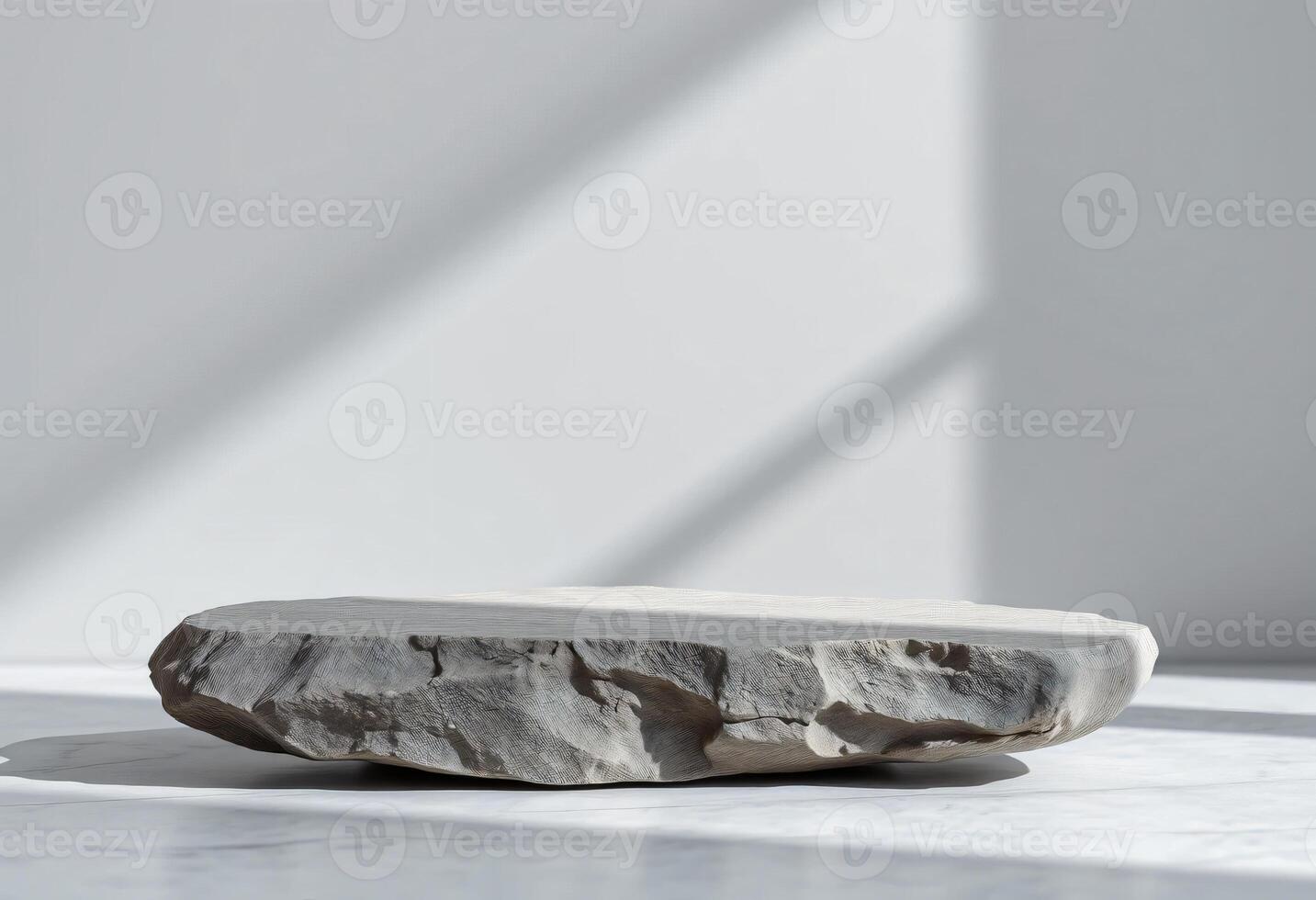 Textured Stone Platform in Soft Grey Environment, Luxury Cosmetic Background photo