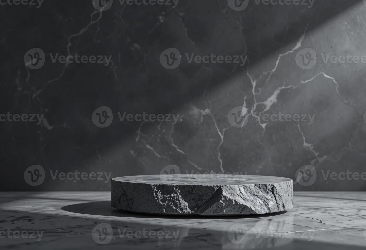 Round Stone Slab on Marble Background, Stone Slab and Soft Lighting photo