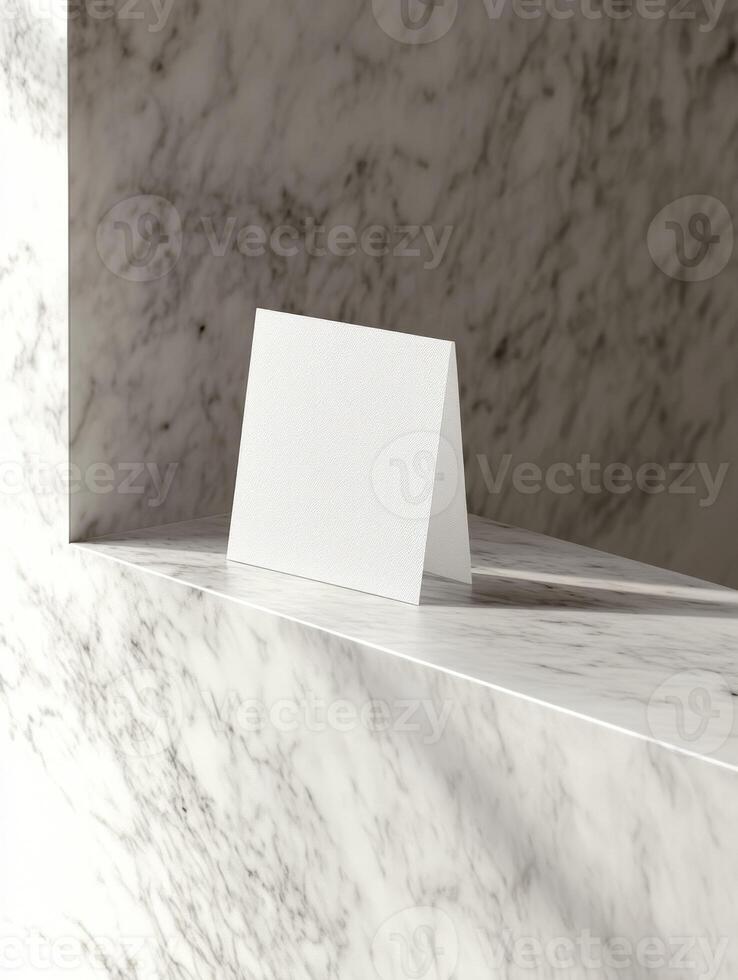 Elegant vertical business card mockup on marble surface for professional branding design photo