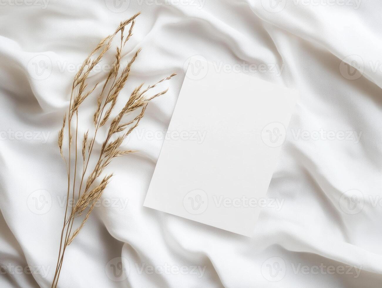 Elegant minimalist wedding invitation mock up design on white fabric background photo