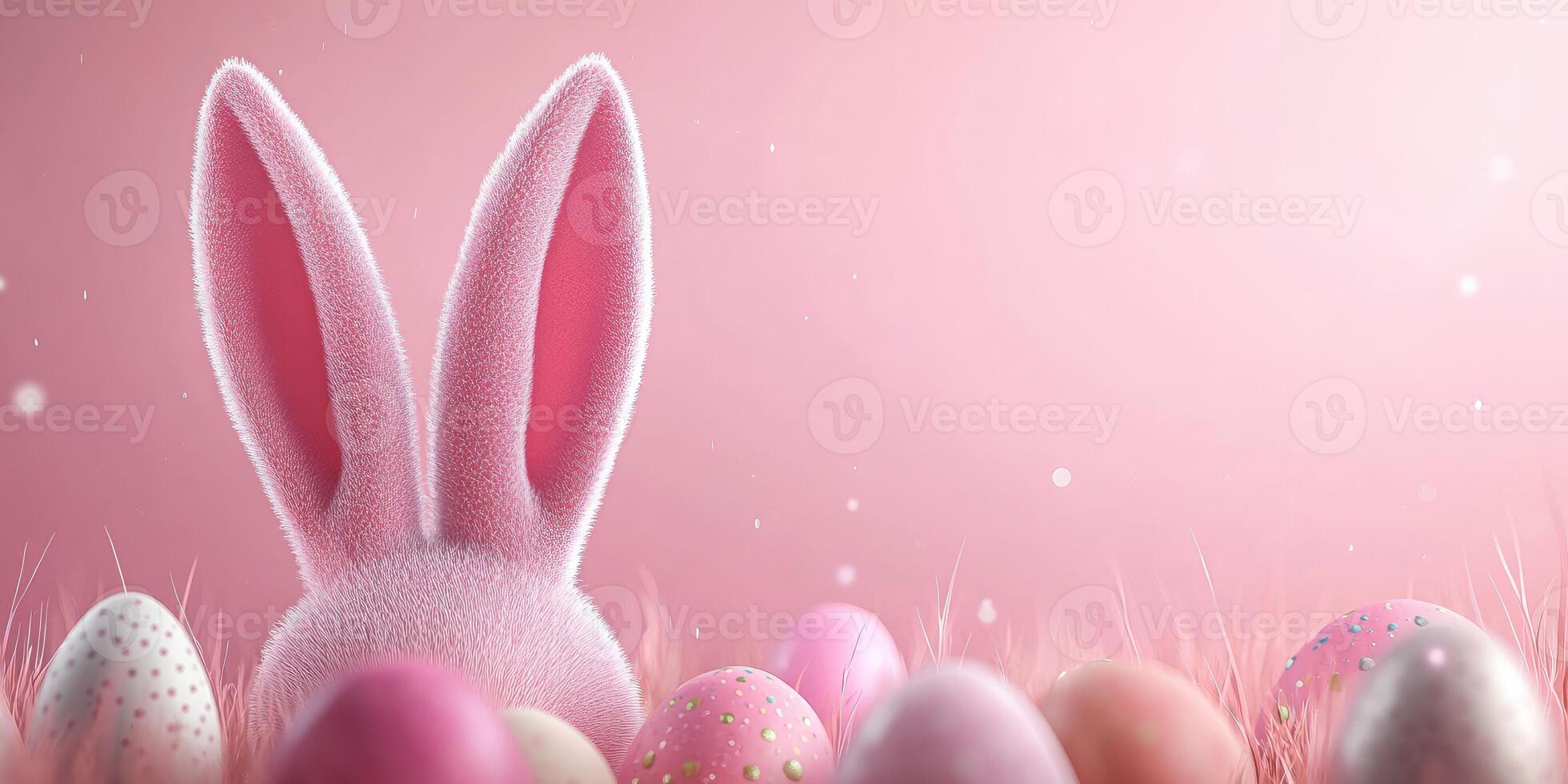 Soft pink Easter celebration with bunny ears and festive eggs design photo
