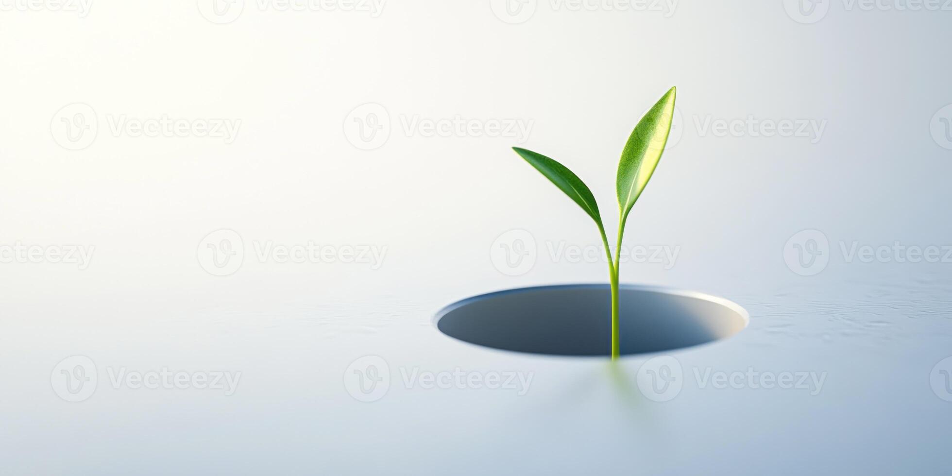 Futuristic growth concept with a single green sprout emerging from a hole photo