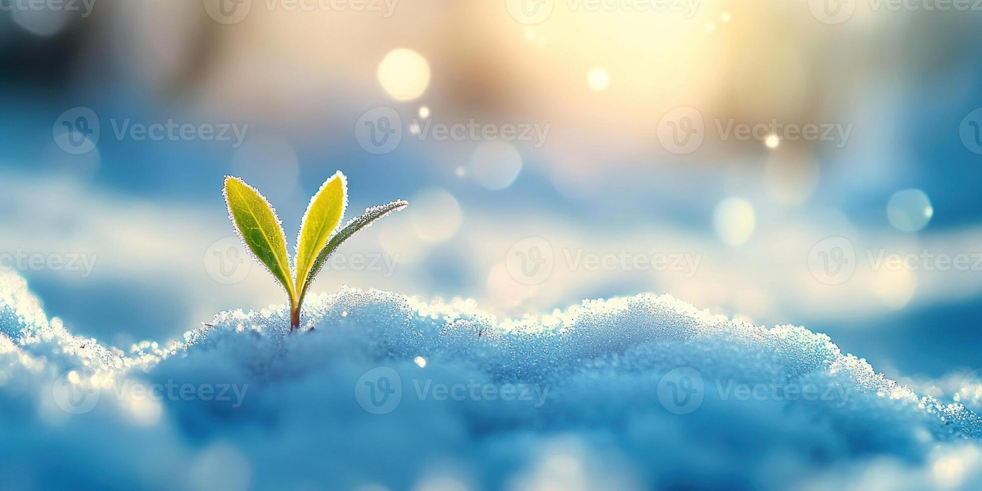 New life concept with a vibrant sprout emerging through fresh snow for inspiration and growth themes photo