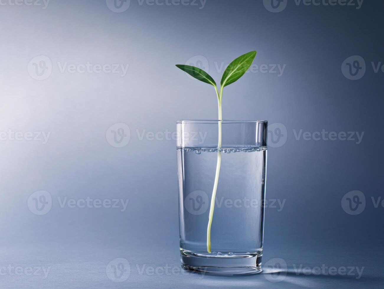 Elegant still life of a tall glass with water and a growing plant stem for minimalist design photo