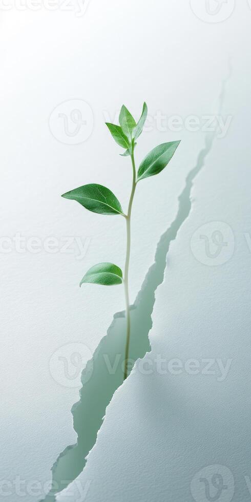 Growth concept with plant emerging through surface for inspirational design photo