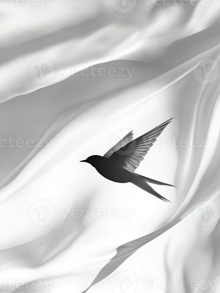 Swallow shadow silhouette on flowing fabric symbolizing freedom and grace photo