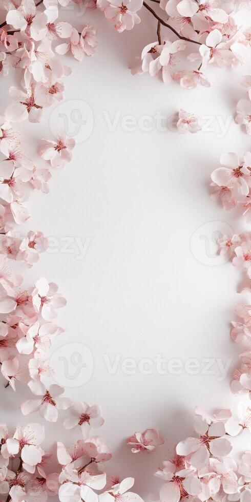 Dreamy artistic cherry blossom composition with light pink flowers photo