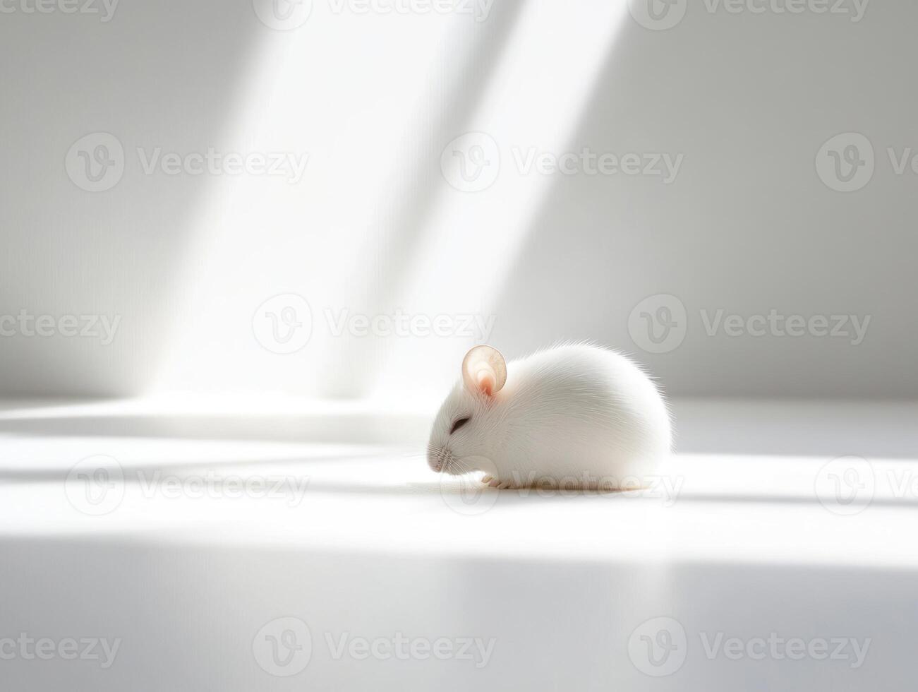 Minimalist white lab mouse on clean background for scientific and educational design photo