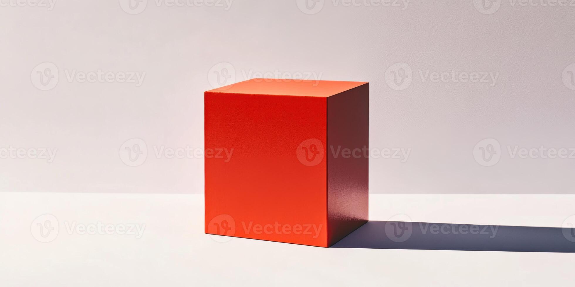 Bold geometric composition featuring a vibrant red square with shadow photo