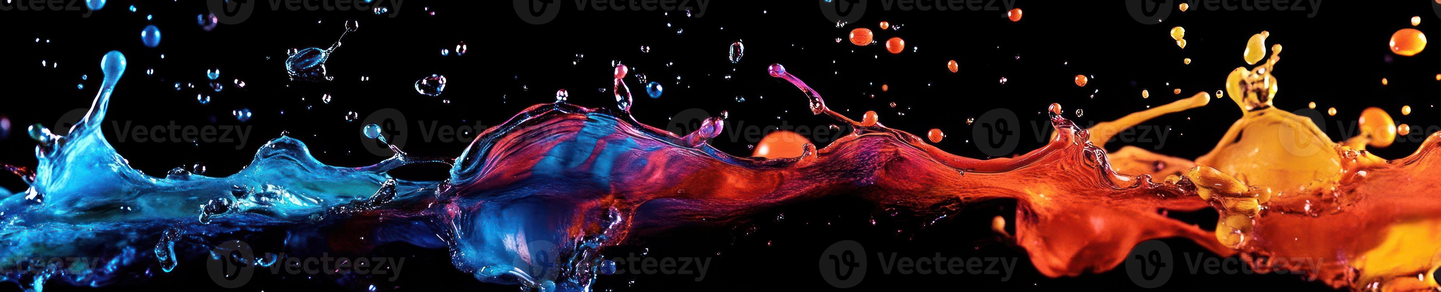 Multicolored paint splashing in hyper detailed macro shot for artistic inspiration photo