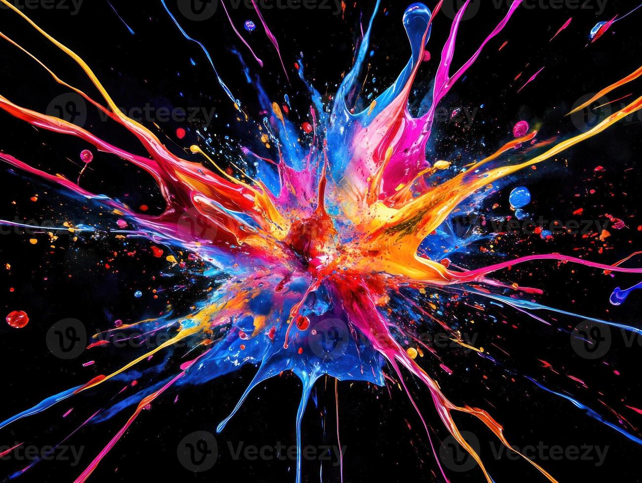 Vibrant explosion of colorful paint splash captured in high speed photography photo