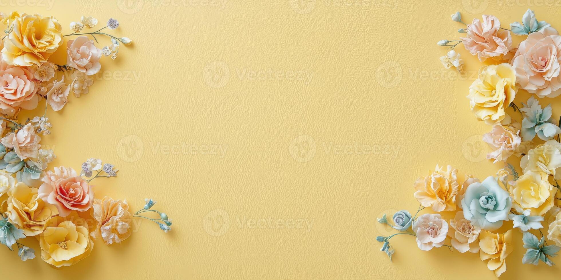 Elegant floral arrangement on soft yellow background for spring decor photo