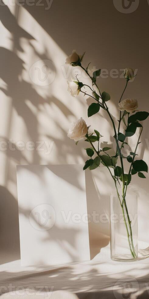 Minimalistic still life with roses and shadows for elegant interior design photo