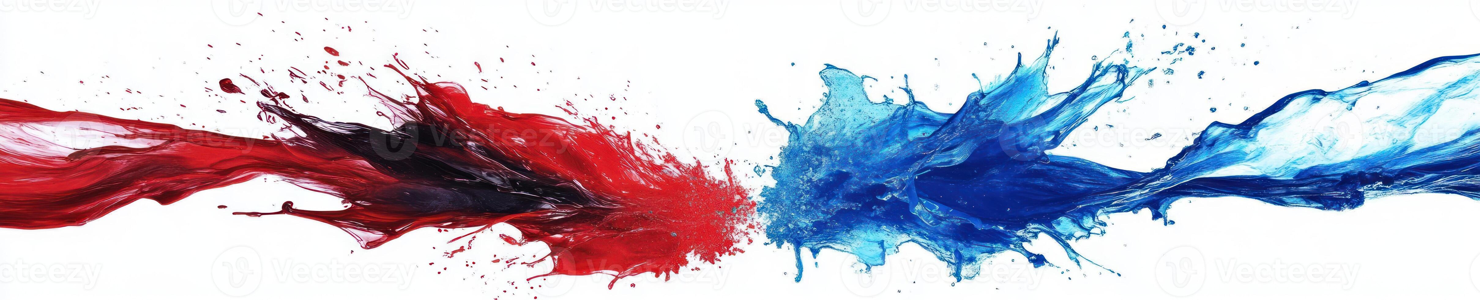 Energetic and dynamic collision of red and blue paint burst for creative design photo