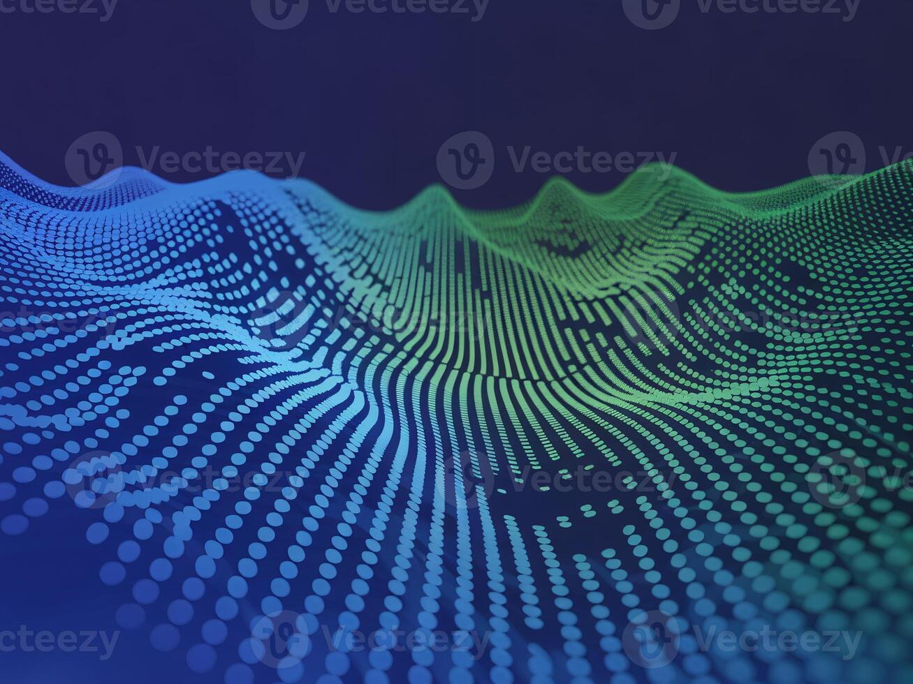 Abstract waves in blue and green tones create a dynamic digital landscape. photo