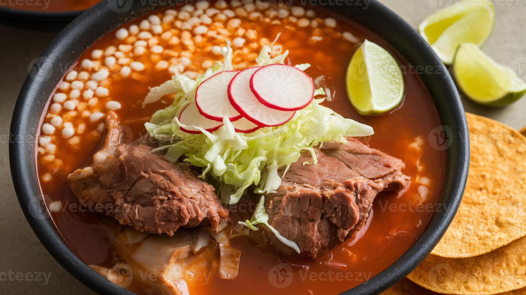 A delicious bowl of hearty soup featuring tender beef, fresh vegetables, and flavorful broth. photo