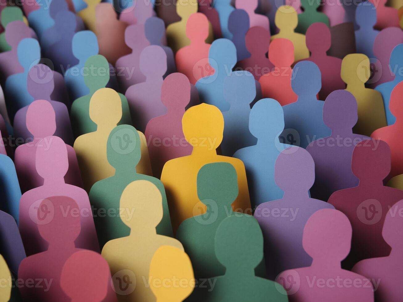 Colorful paper cutouts of diverse silhouettes representing community and unity. photo