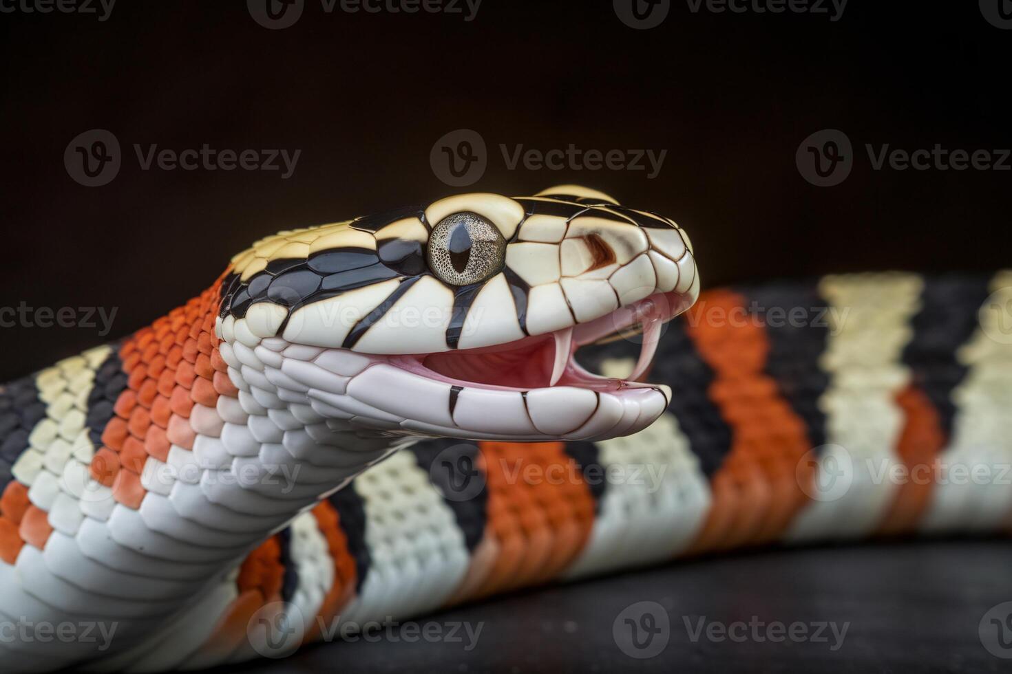 A close up of a snake with its mouth open photo