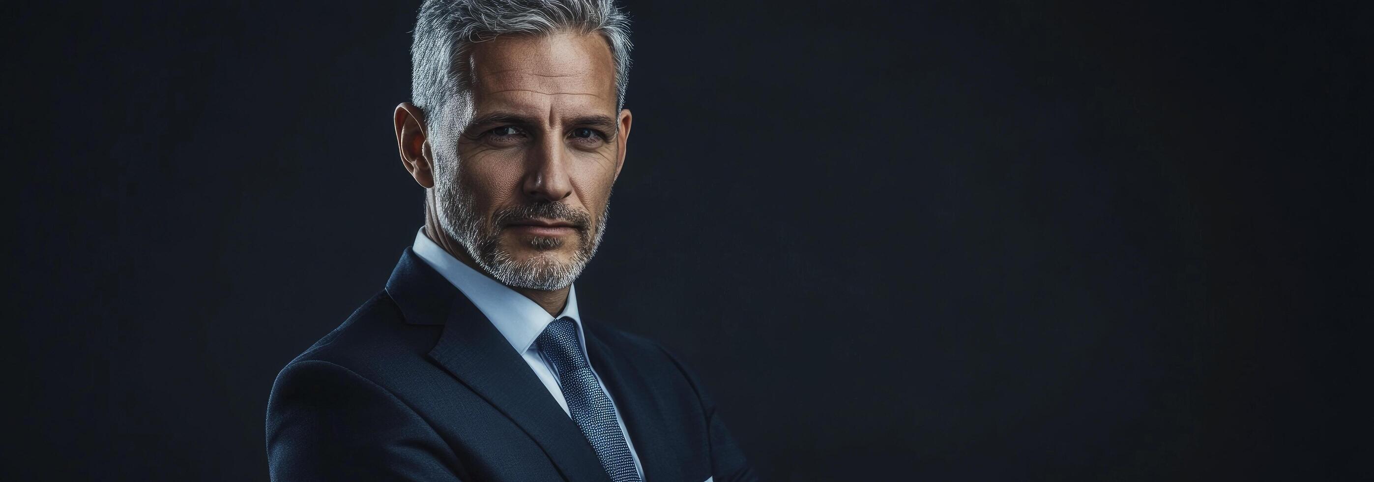 A man in a suit and tie with his arms crossed photo