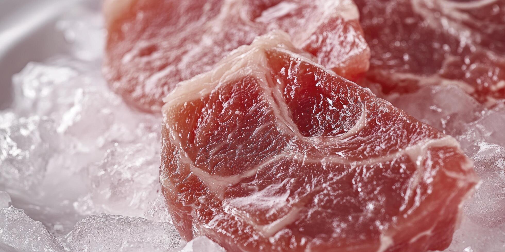 Meat is sitting on ice in a white plate photo