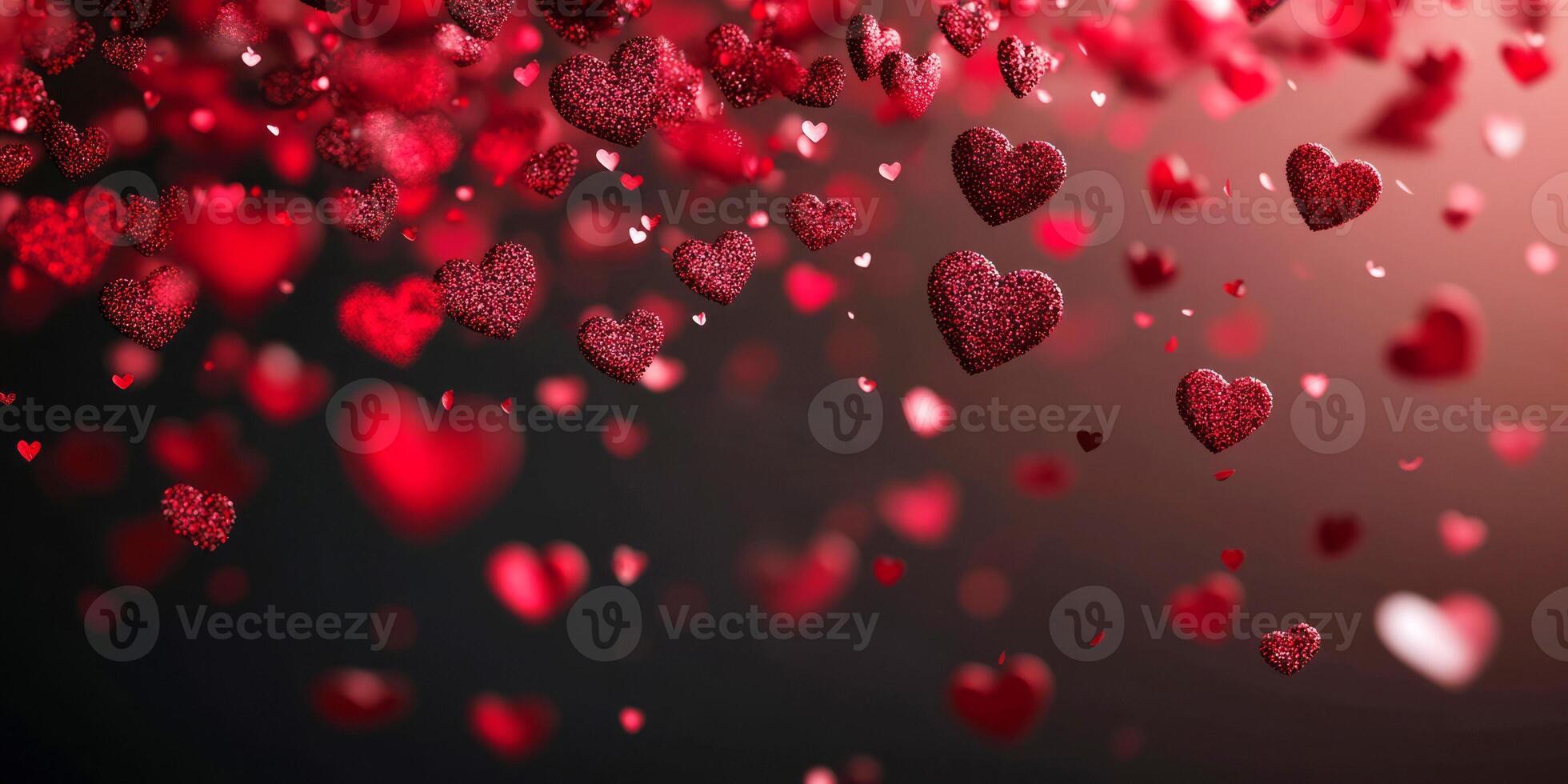 Glittery red hearts drifting against shimmering crimson backdrop, evoking romantic mood for valentine's design inspiration photo
