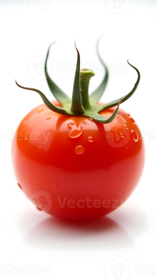 Closeup view of a fresh red tomato with droplets of water on its surface photo