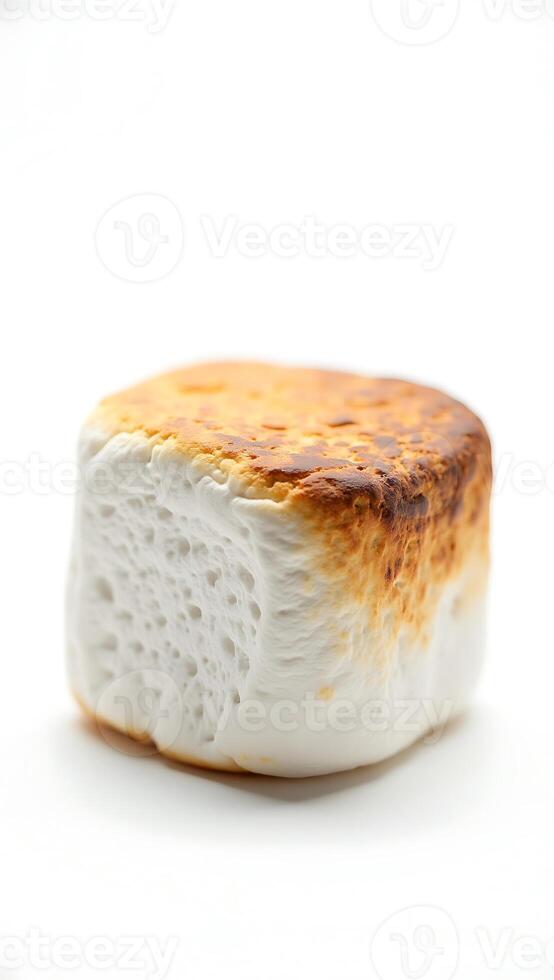 Closeup of a perfectly toasted marshmallow on a plain background photo