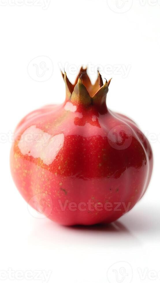 Close-up of a freshly harvested pomegranate showcasing its glossy red exterior photo