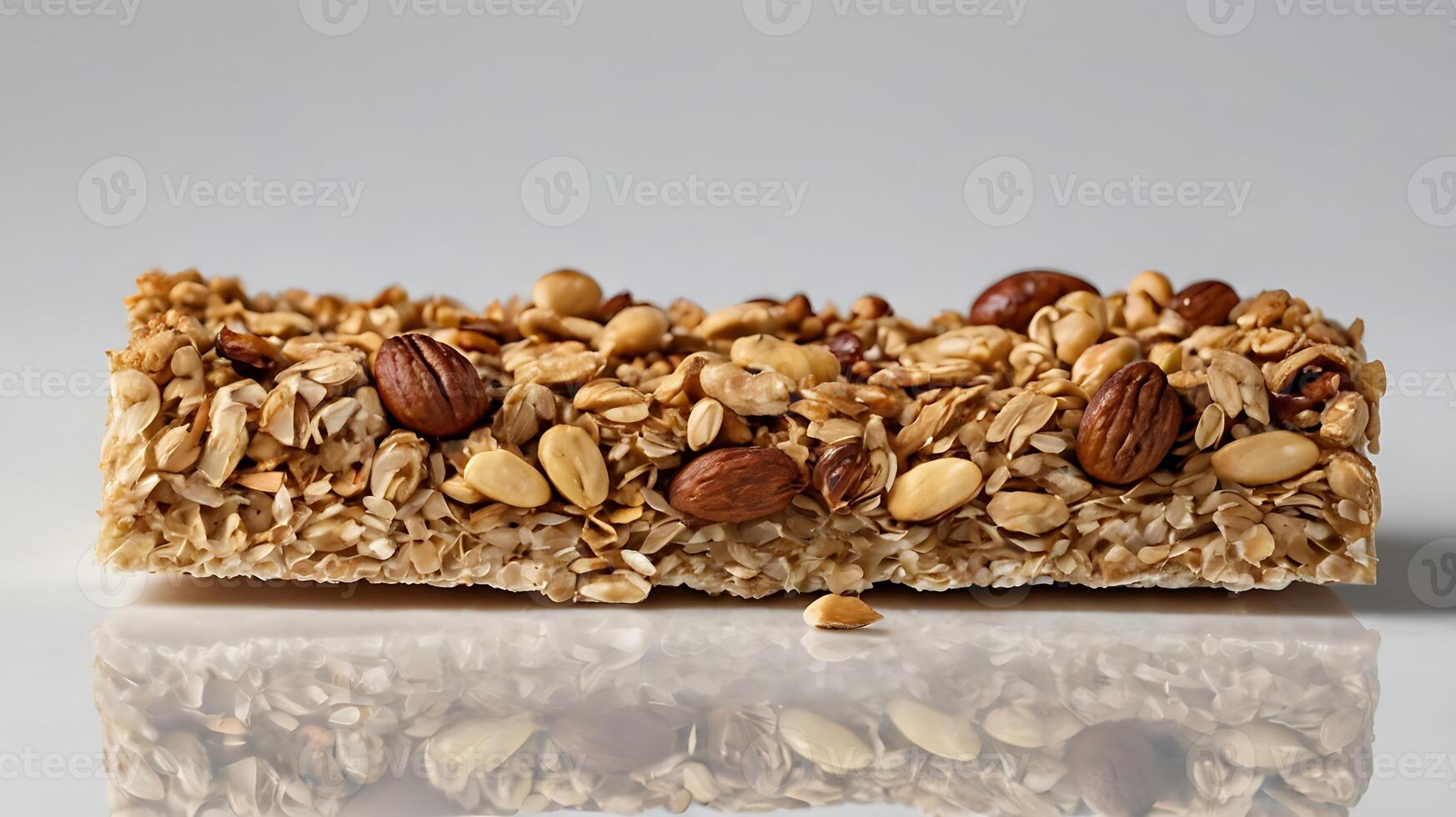 Closeup of a granola bar piece showing an intricate mix of seeds and nuts photo