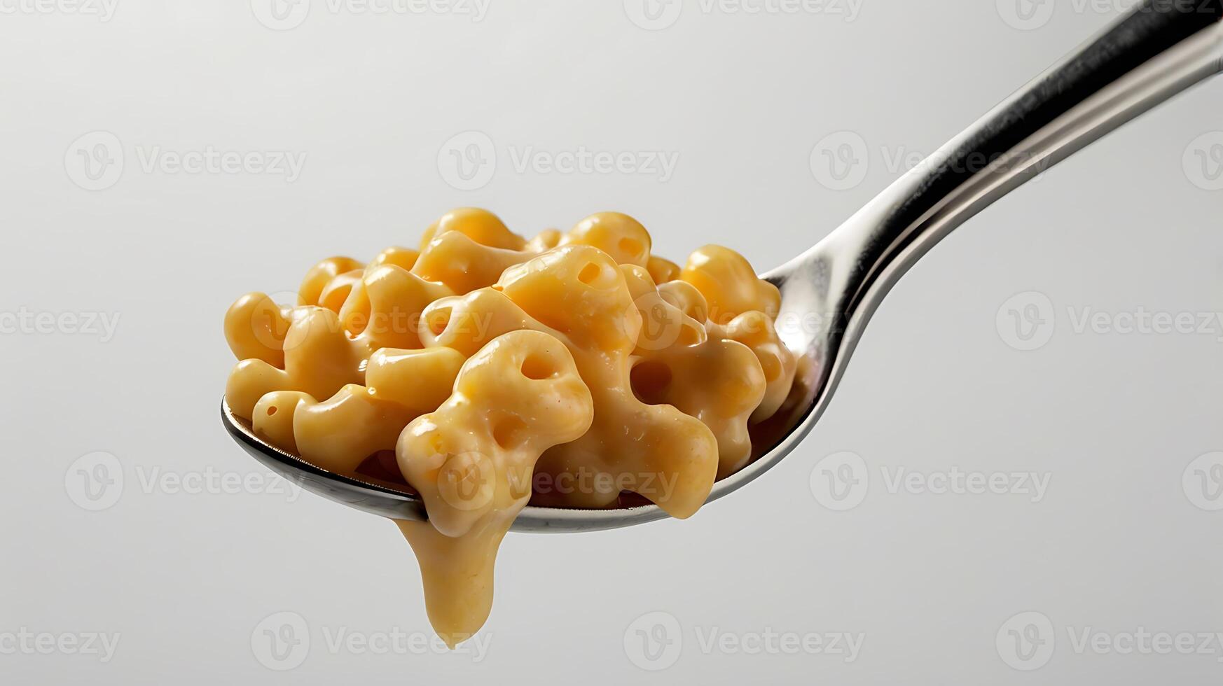 Closeup view of creamy macaroni and cheese on a spoon ready to eat photo
