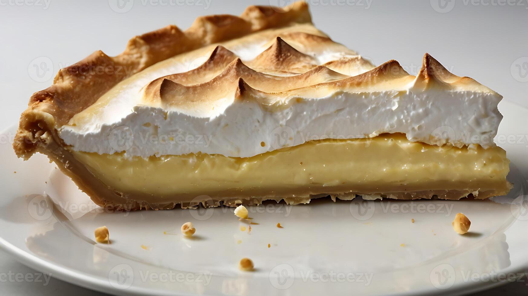 Close-up view of a slice of lemon meringue pie showcasing its layers and texture photo