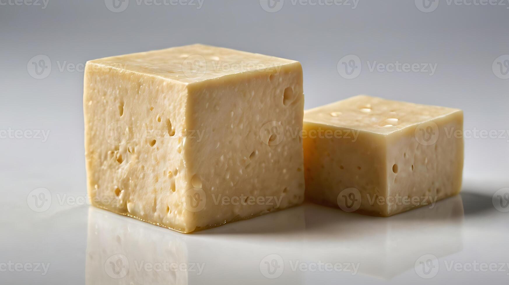 Closeup view of smooth tofu cubes revealing texture and form in detail photo