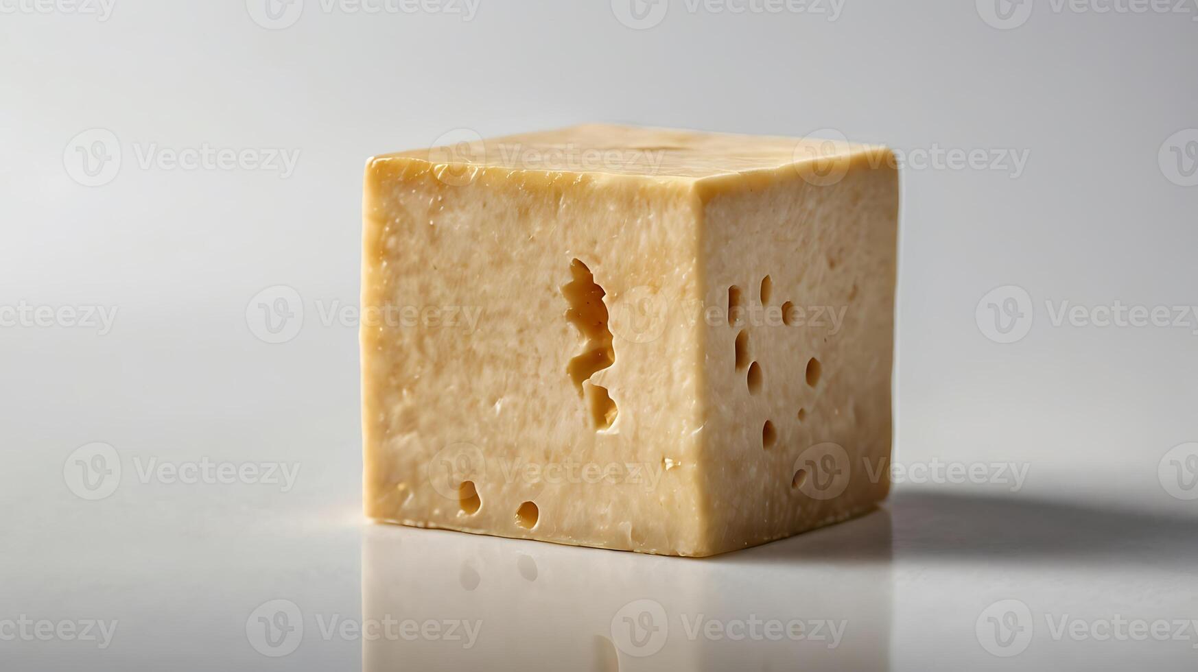 Extreme closeup of a smooth tofu cube showcasing its texture and structure photo