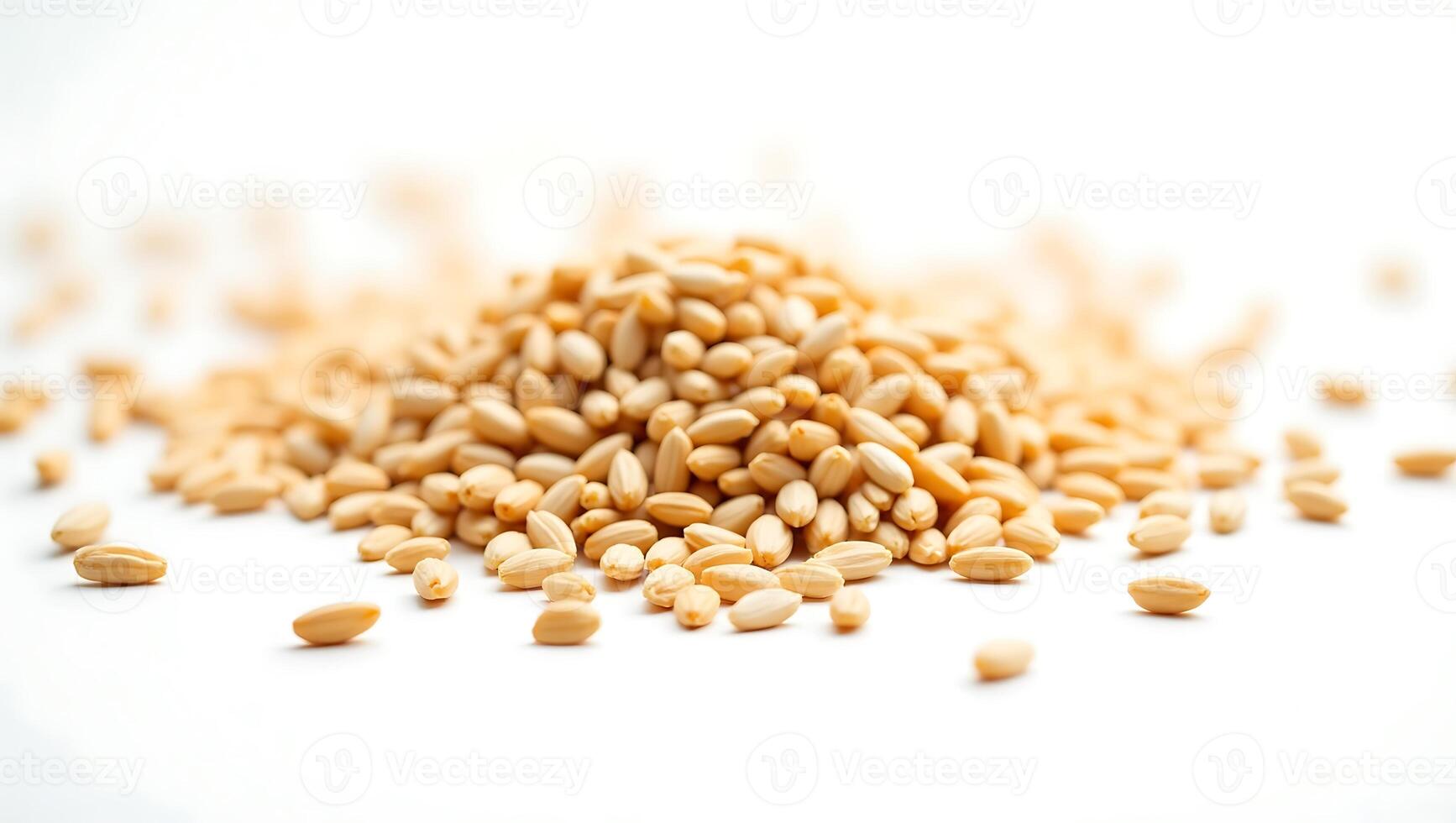 Closeup of a scattered pile of sesame seeds on a plain background with fine details photo