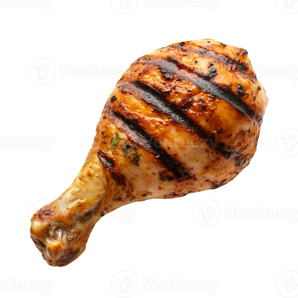 Grilled one chicken leg on transparent background png