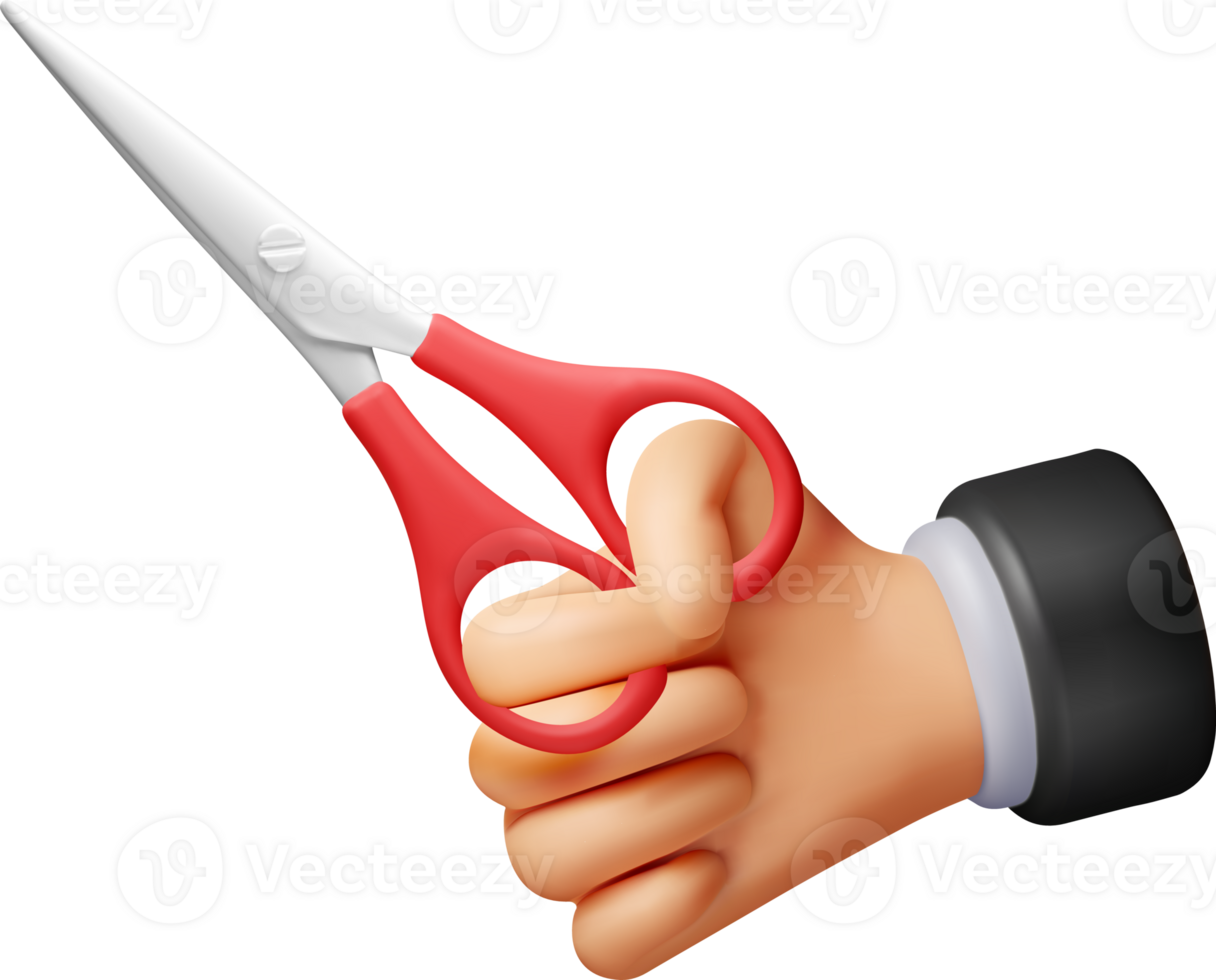 3D scissors with red plastic handles in hand png