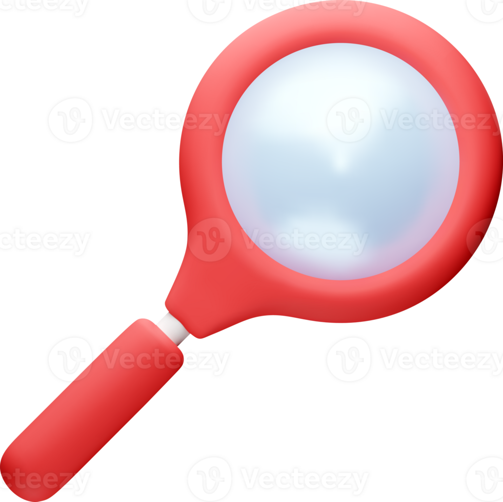 3D red magnifying glass png