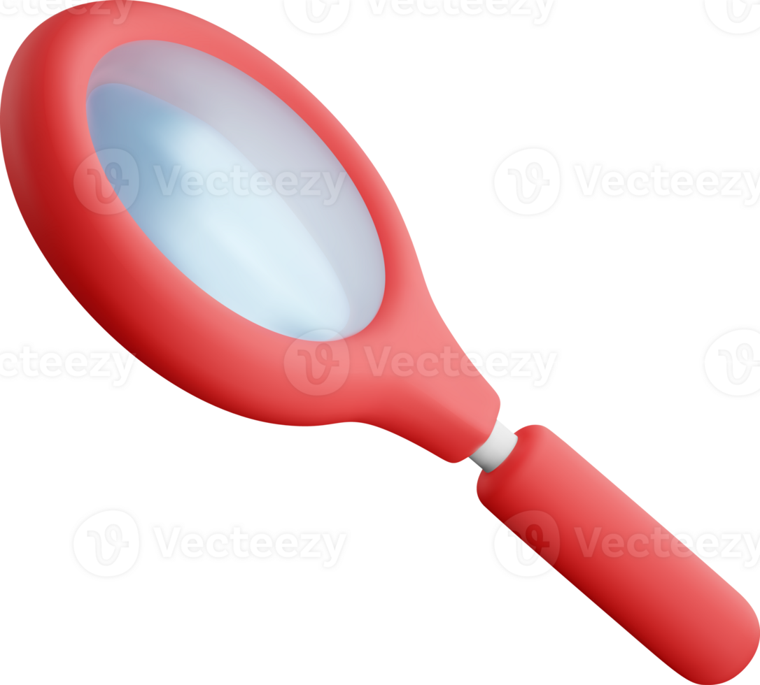 3D red magnifying glass symbol png