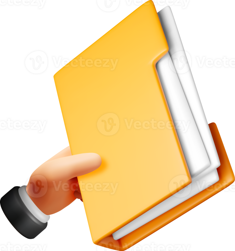 3D business folder full of papers in hand icon png