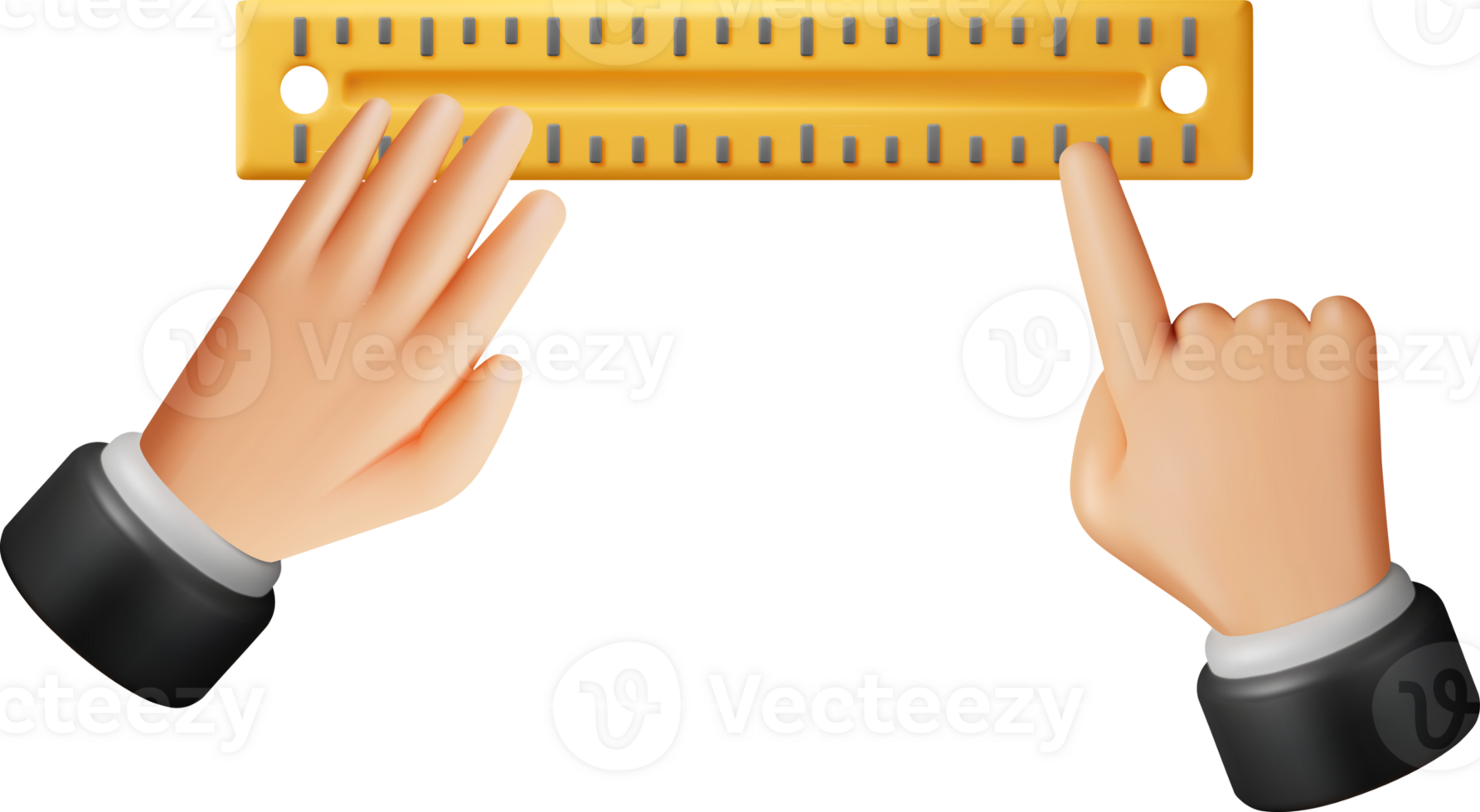 3D plastic measuring ruler in hands png