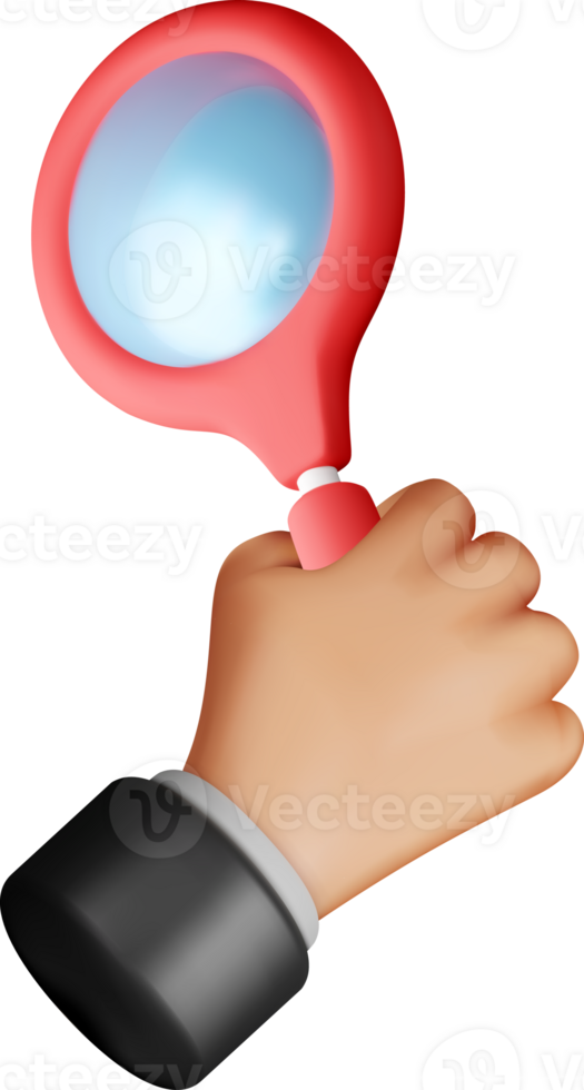 3D red magnifying glass in hand icon png