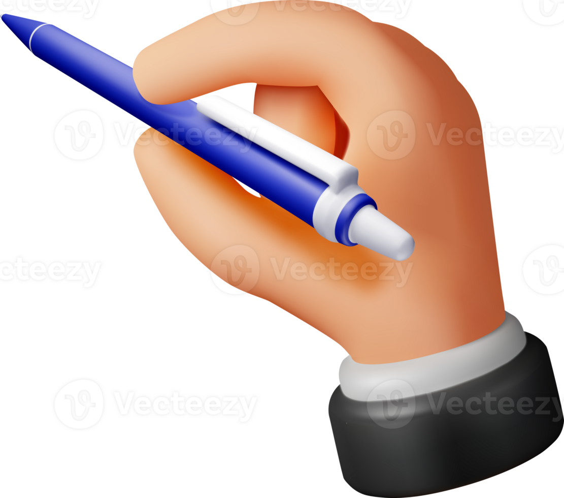 3D blue detailed classic ballpoint pen in hand png