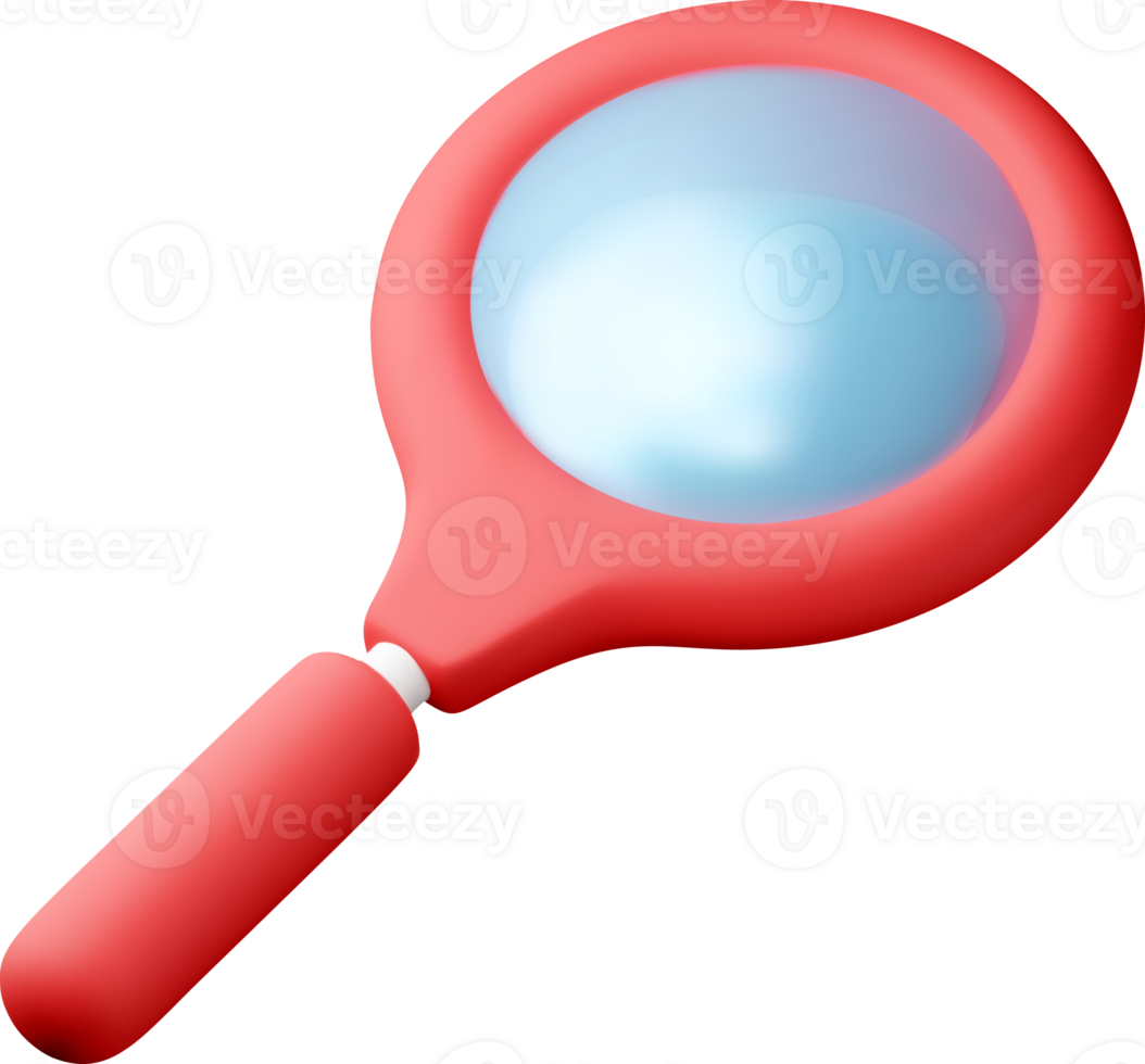 3D red magnifying glass icon png