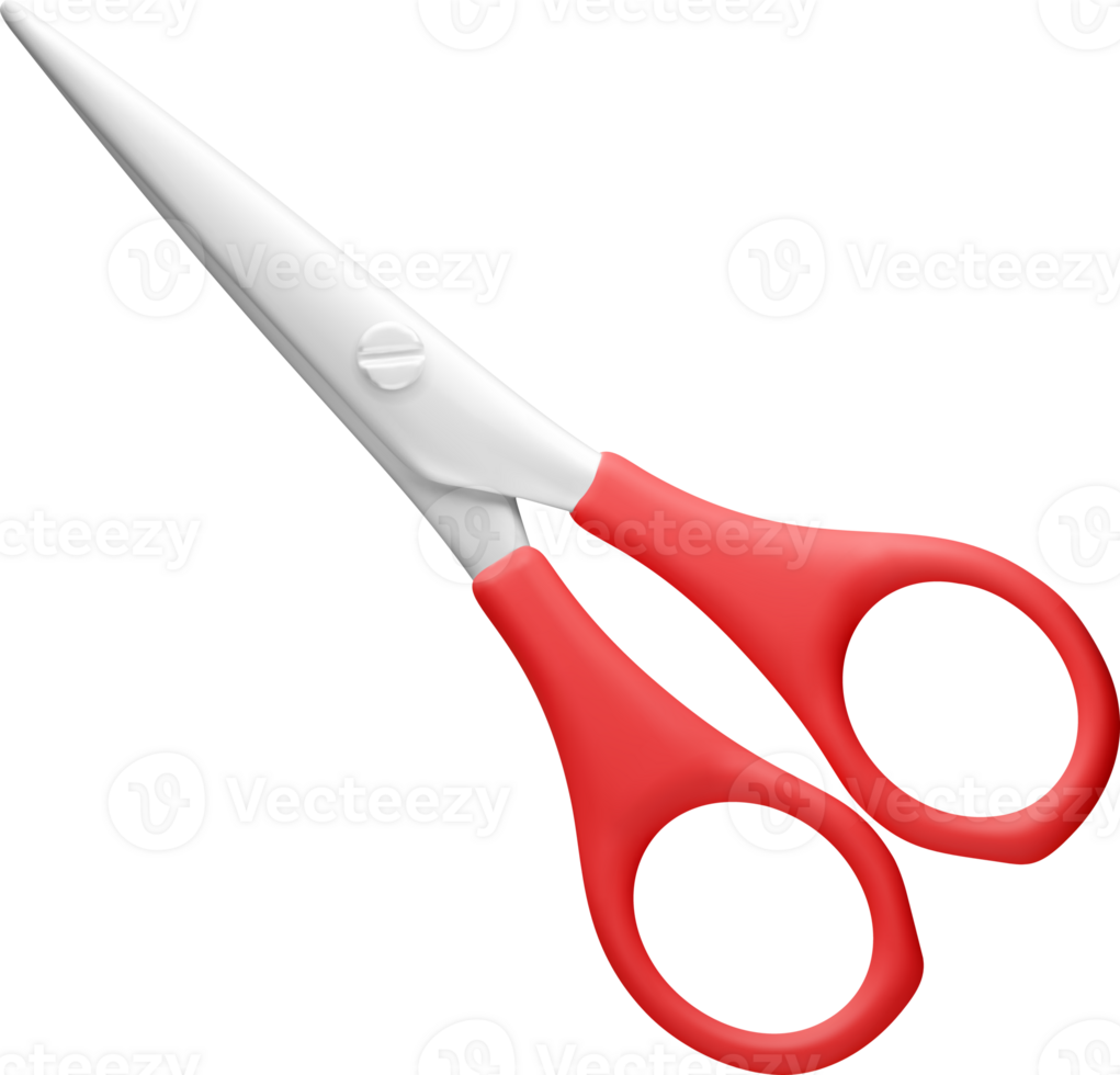 3D scissors with red plastic handles png