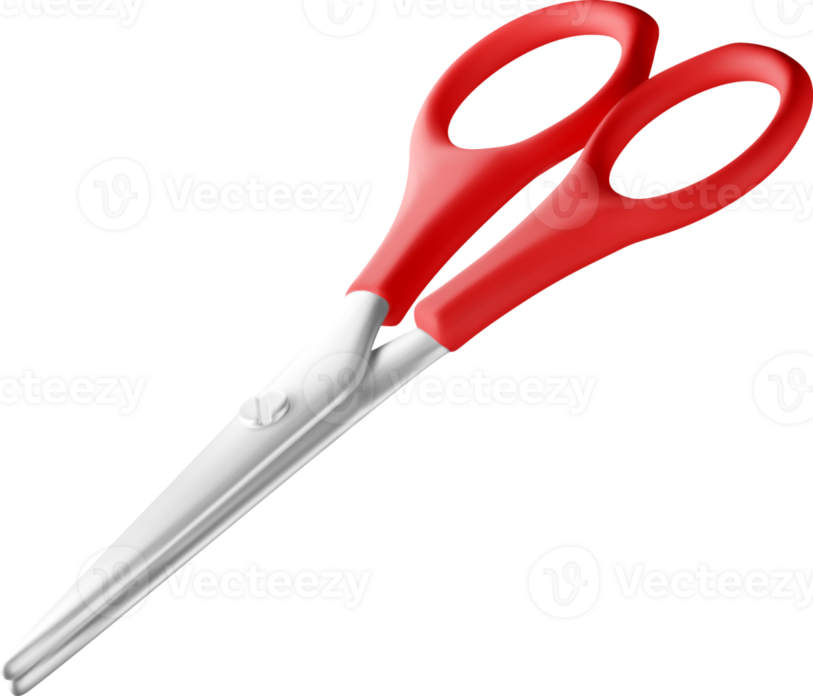 3D scissors with red plastic handles icon png