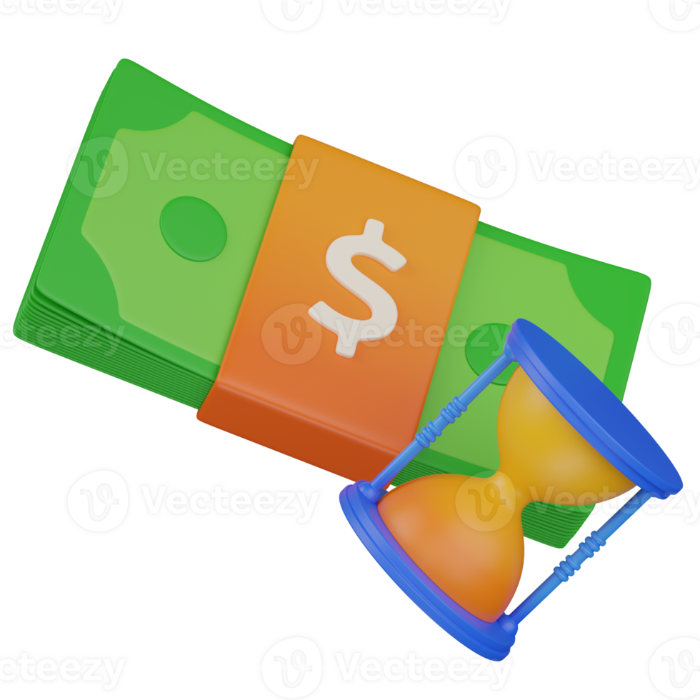 3d render money and hourglass illustration png