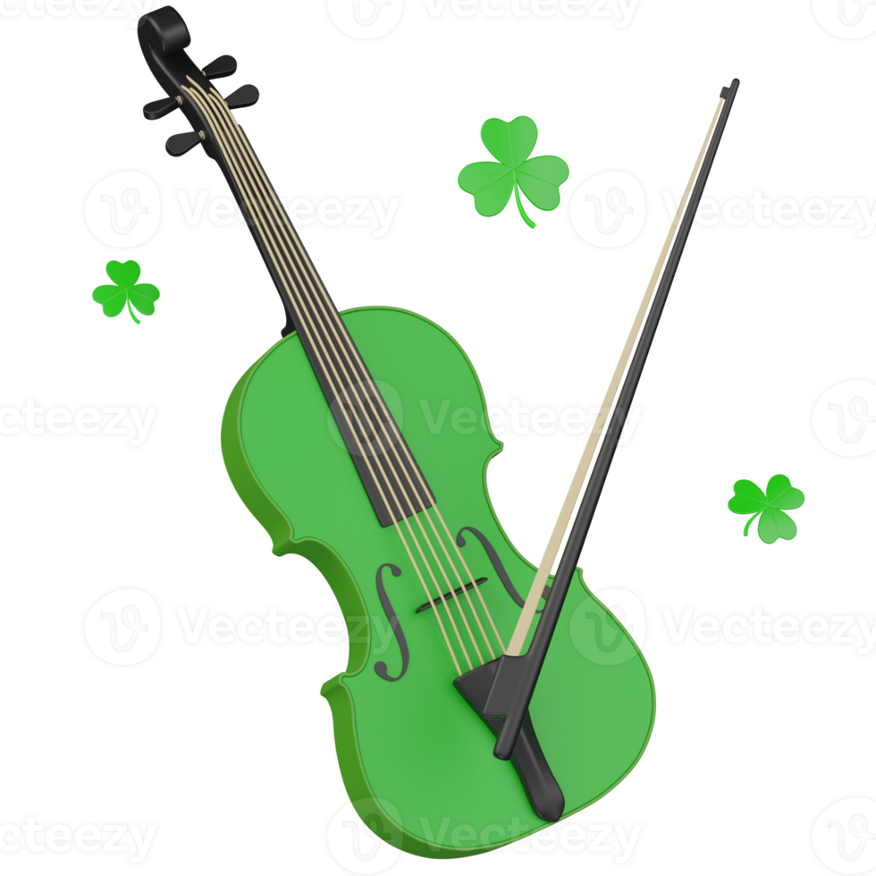 3d render green violin illustration png
